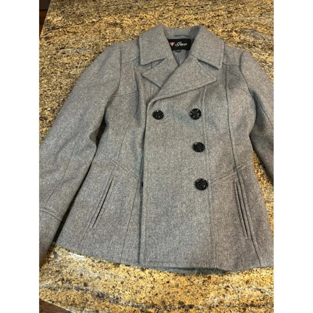 GUESS Women's Gray Wool Blend Pea Coat Jacket Double Breasted Size XS - Picture 2 of 11